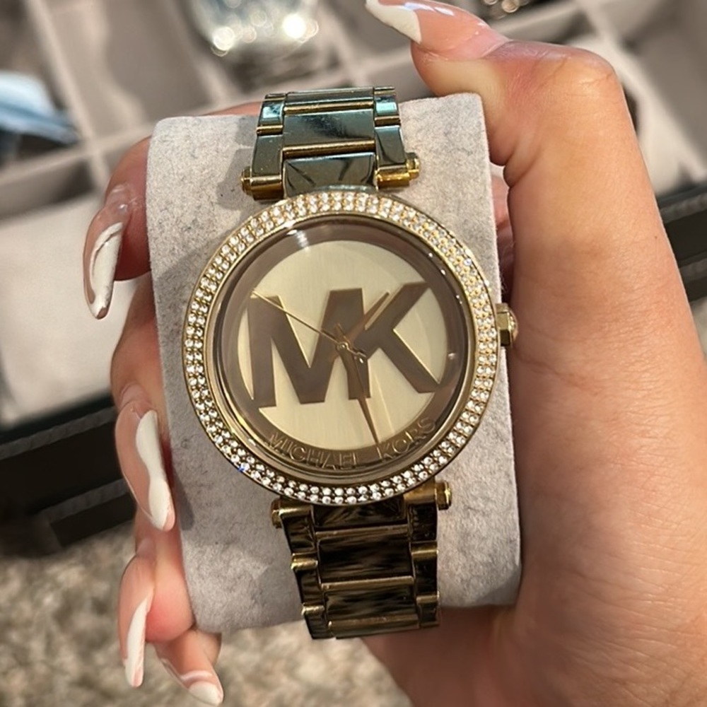 Gold MK rhinestone watch